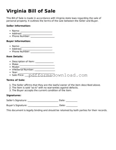 Printable Virginia Bill of Sale Form