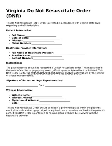 Printable Virginia Do Not Resuscitate Order Form