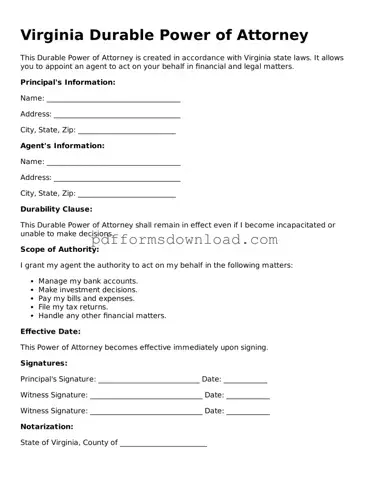 Printable Virginia Durable Power of Attorney Form