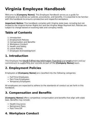 Printable Virginia Employee Handbook Form