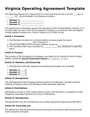 Printable Virginia Operating Agreement Form
