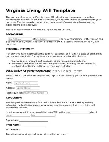 Printable Virginia Living Will Form