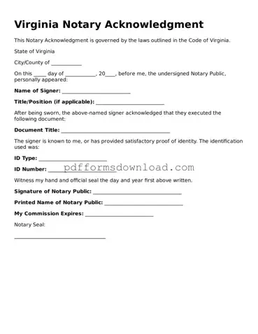 Printable Virginia Notary Acknowledgement Form