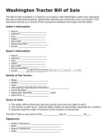Printable Washington Tractor Bill of Sale Form