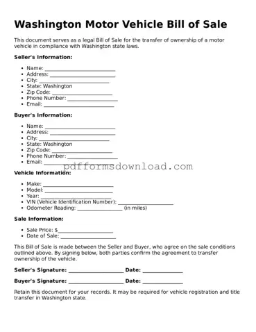 Printable Washington Motor Vehicle Bill of Sale Form
