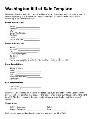 Printable Washington Bill of Sale Form