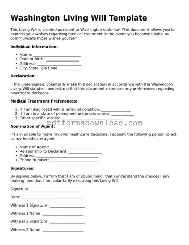 Printable Washington Living Will Form