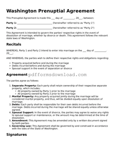 Printable Washington Prenuptial Agreement Form
