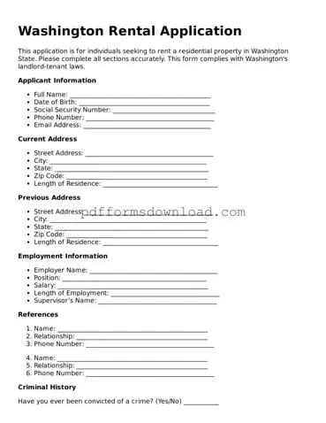 Printable Washington Rental Application Form
