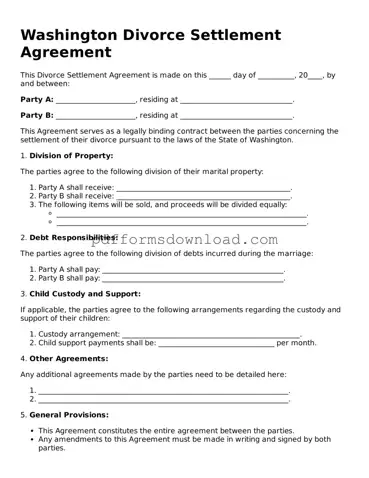 Printable Washington Divorce Settlement Agreement Form