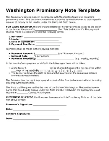 Printable Washington Promissory Note Form