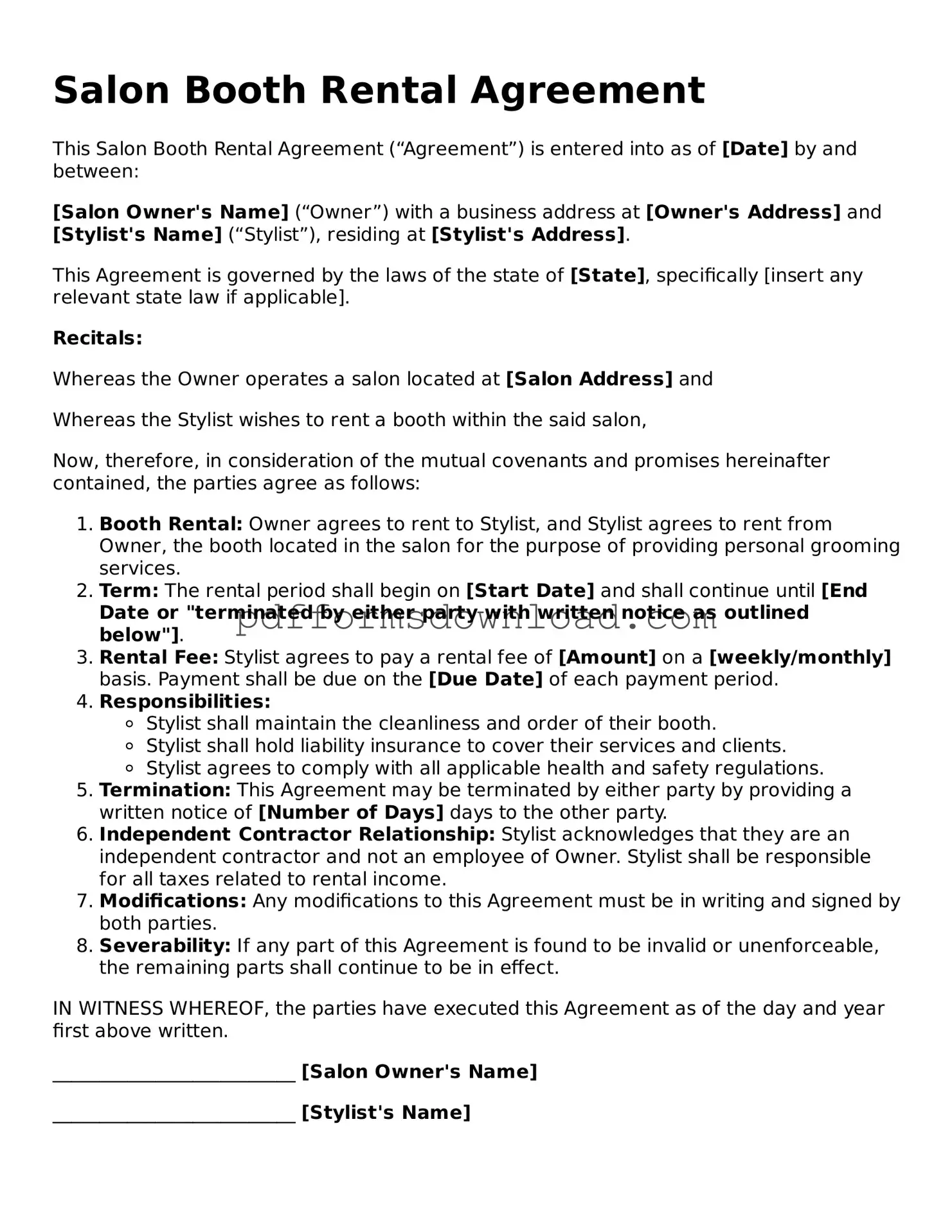 Official Salon Booth Rental Agreement Document