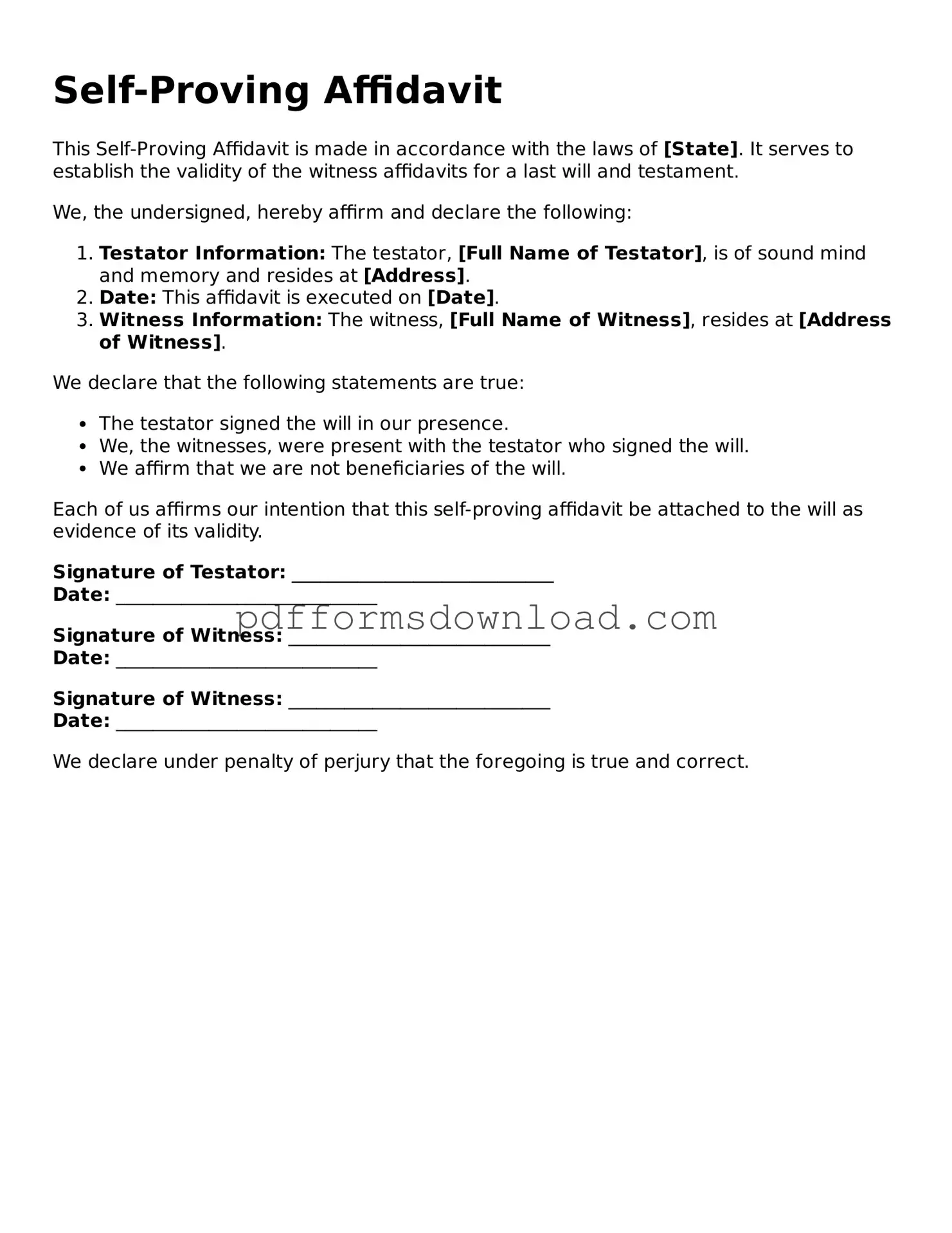 Official Self-Proving Affidavit Document