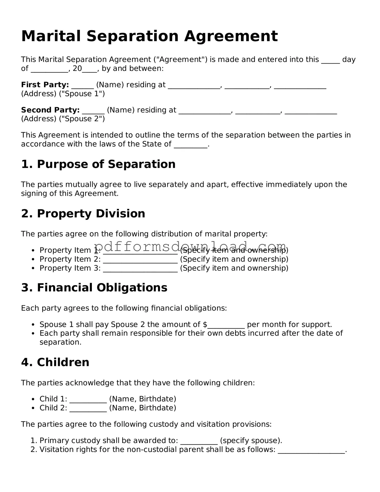Official Marital Separation Agreement Document