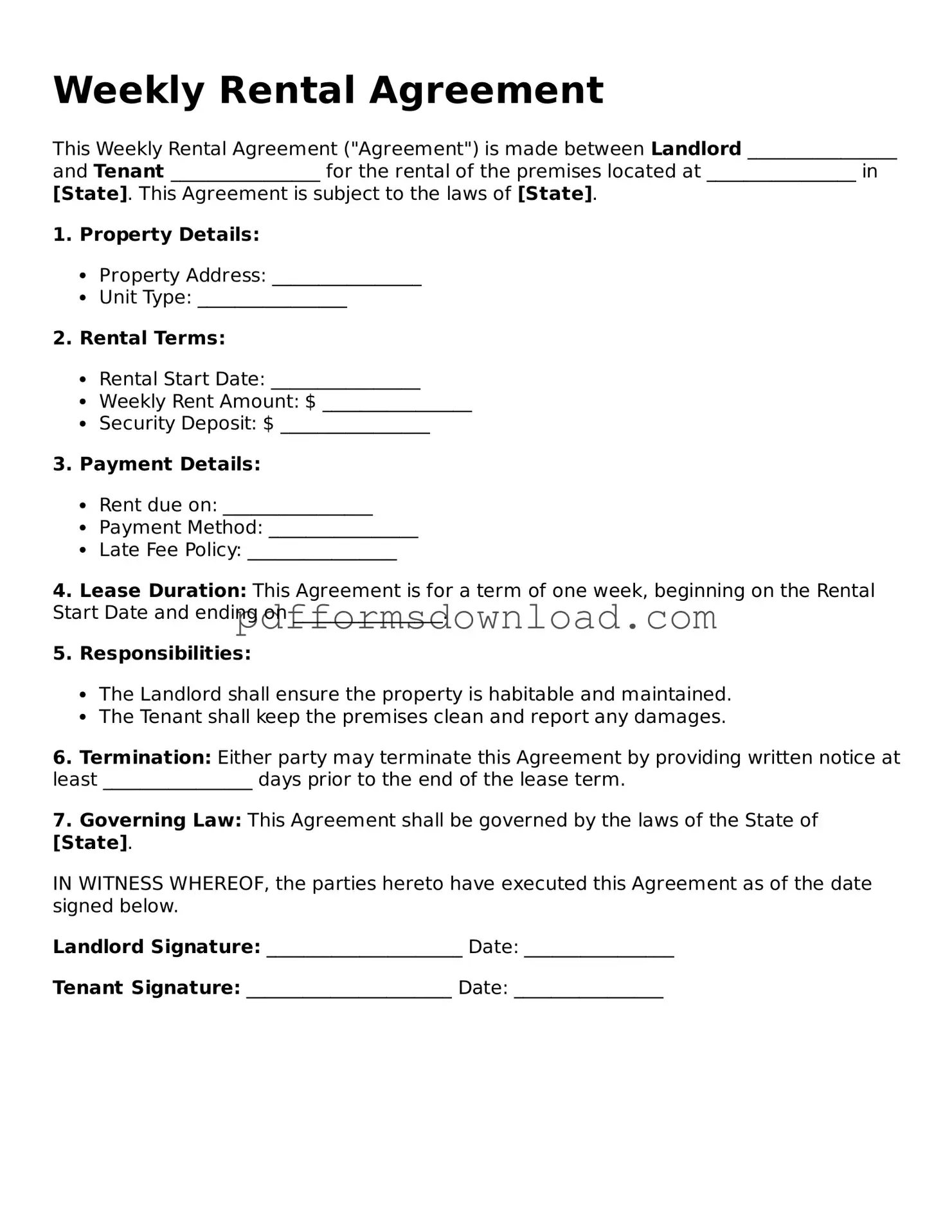 Official Weekly Rental Agreement Document