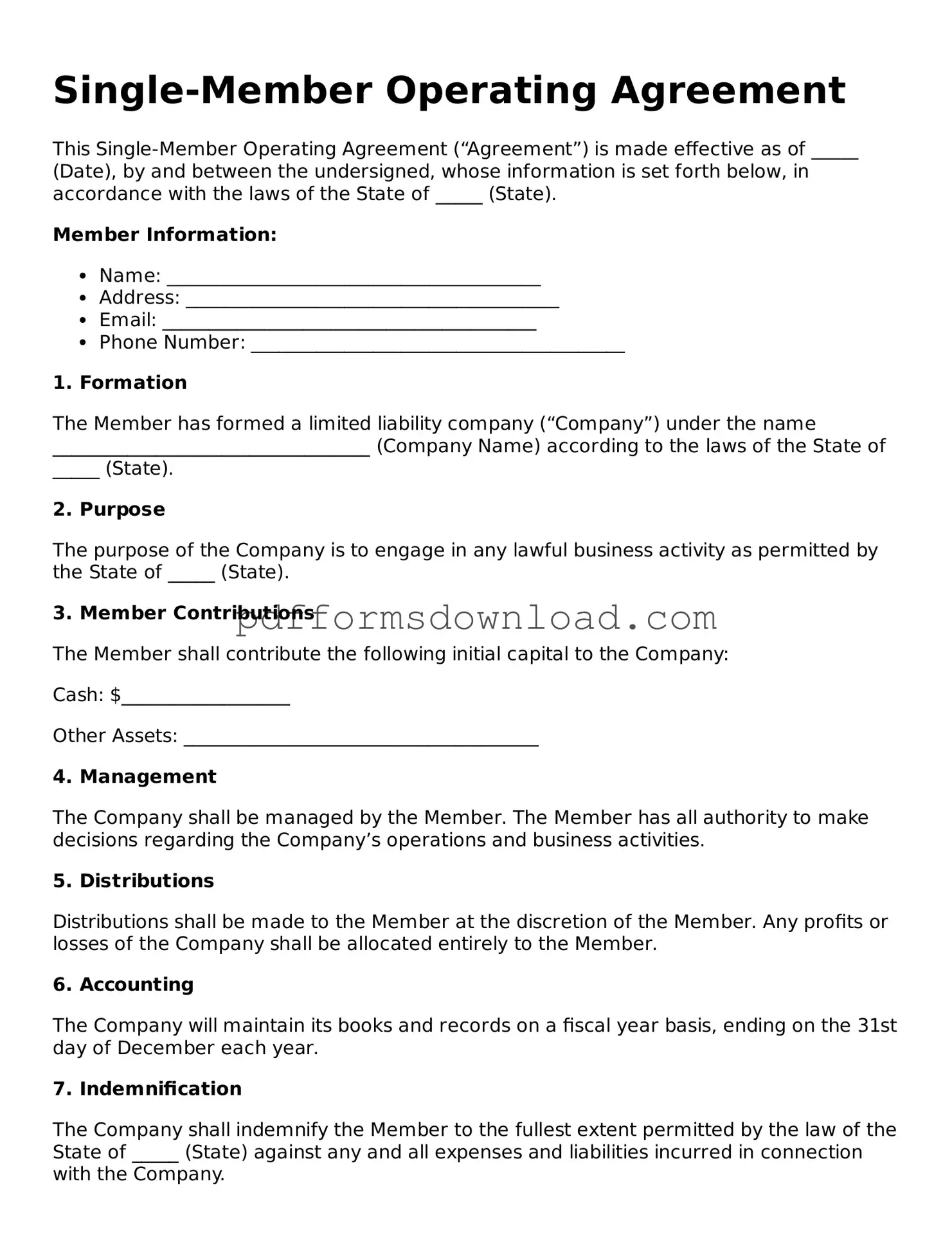 Official Single-Member Operating Agreement Document