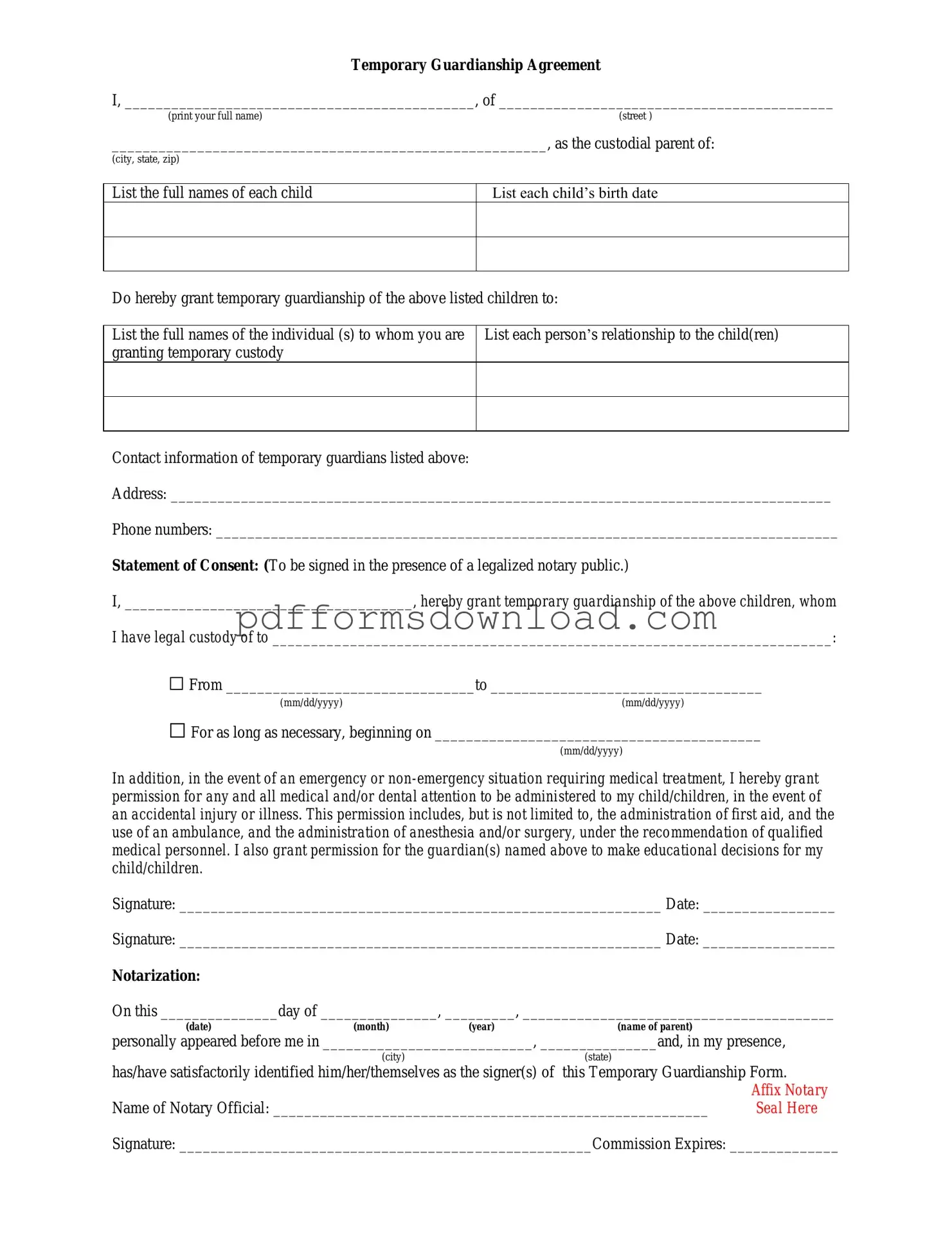 Download Temporary Custody Template