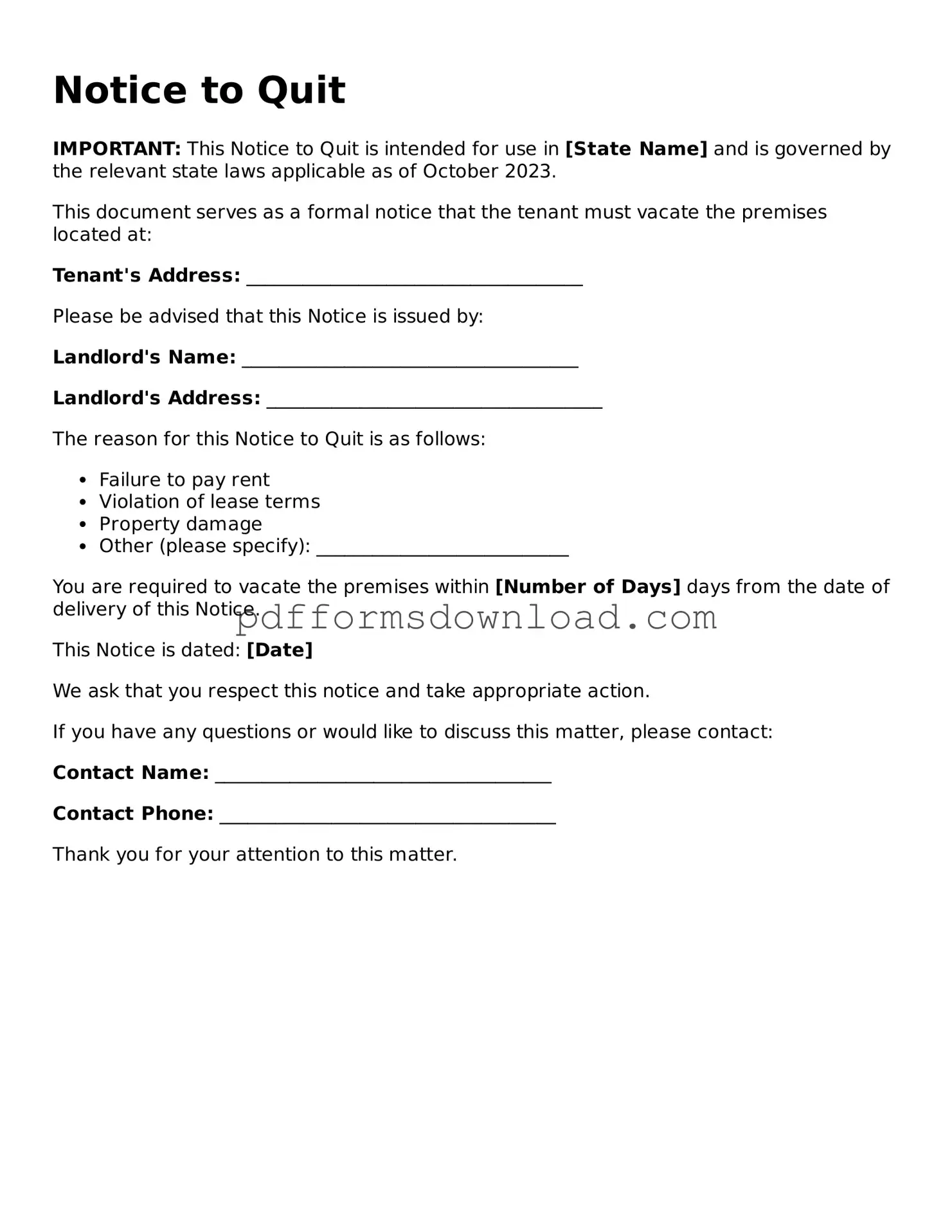 Official Notice to Quit Document