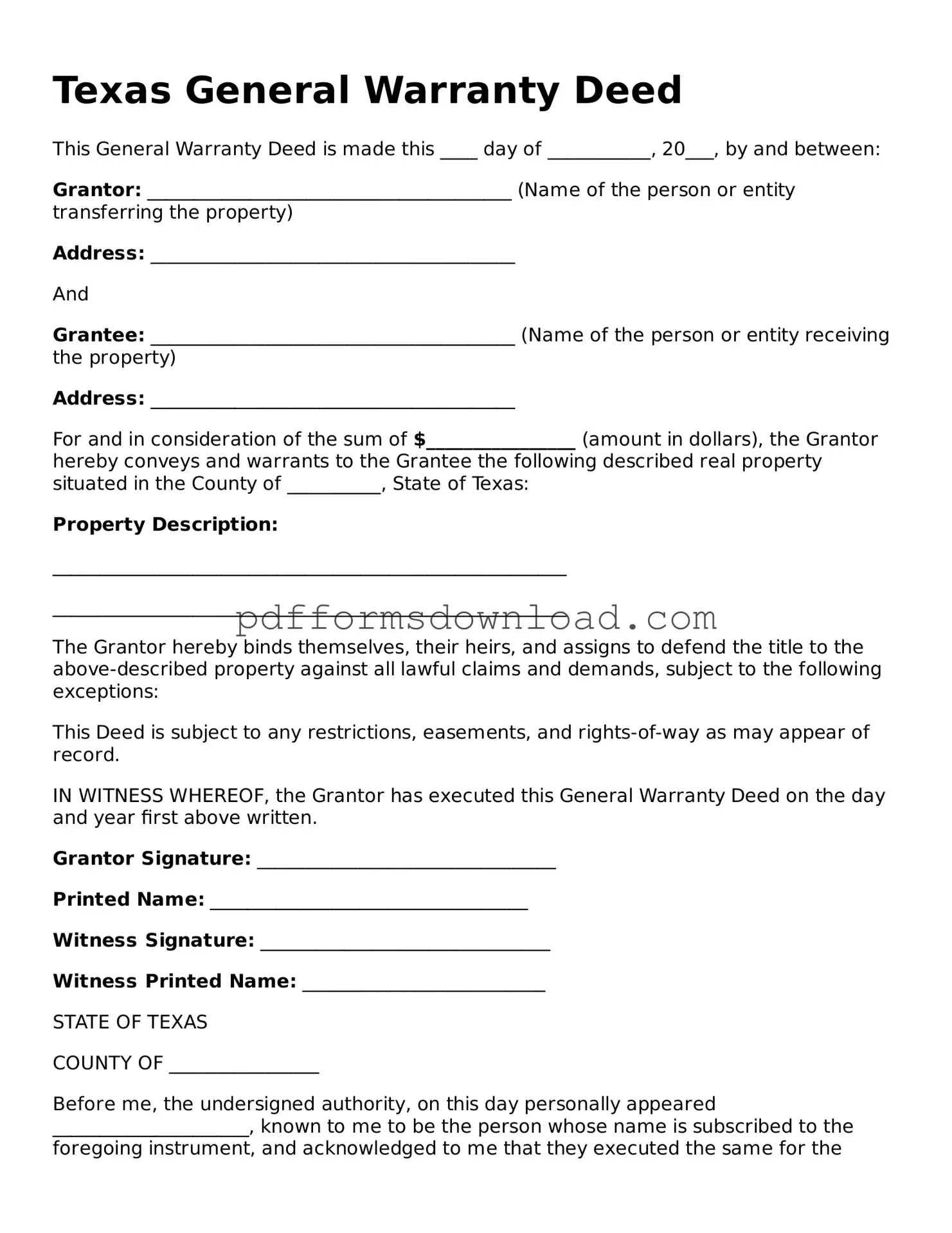 Printable Texas Deed Form