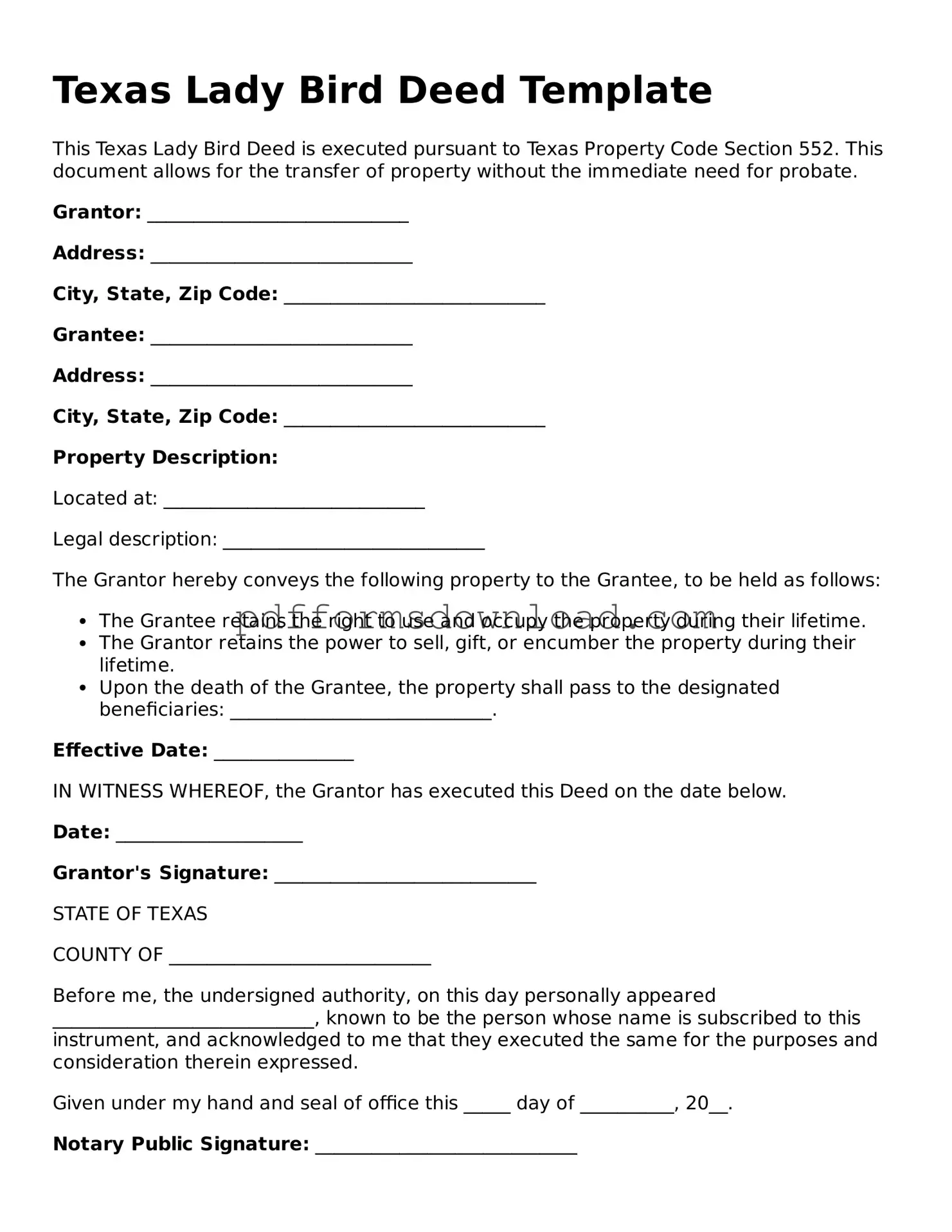 Printable Texas Lady Bird Deed Form
