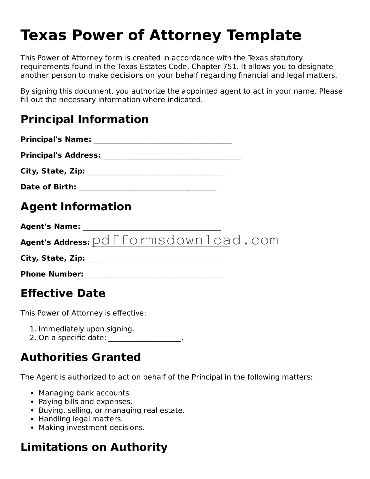 Printable Texas Power of Attorney Form