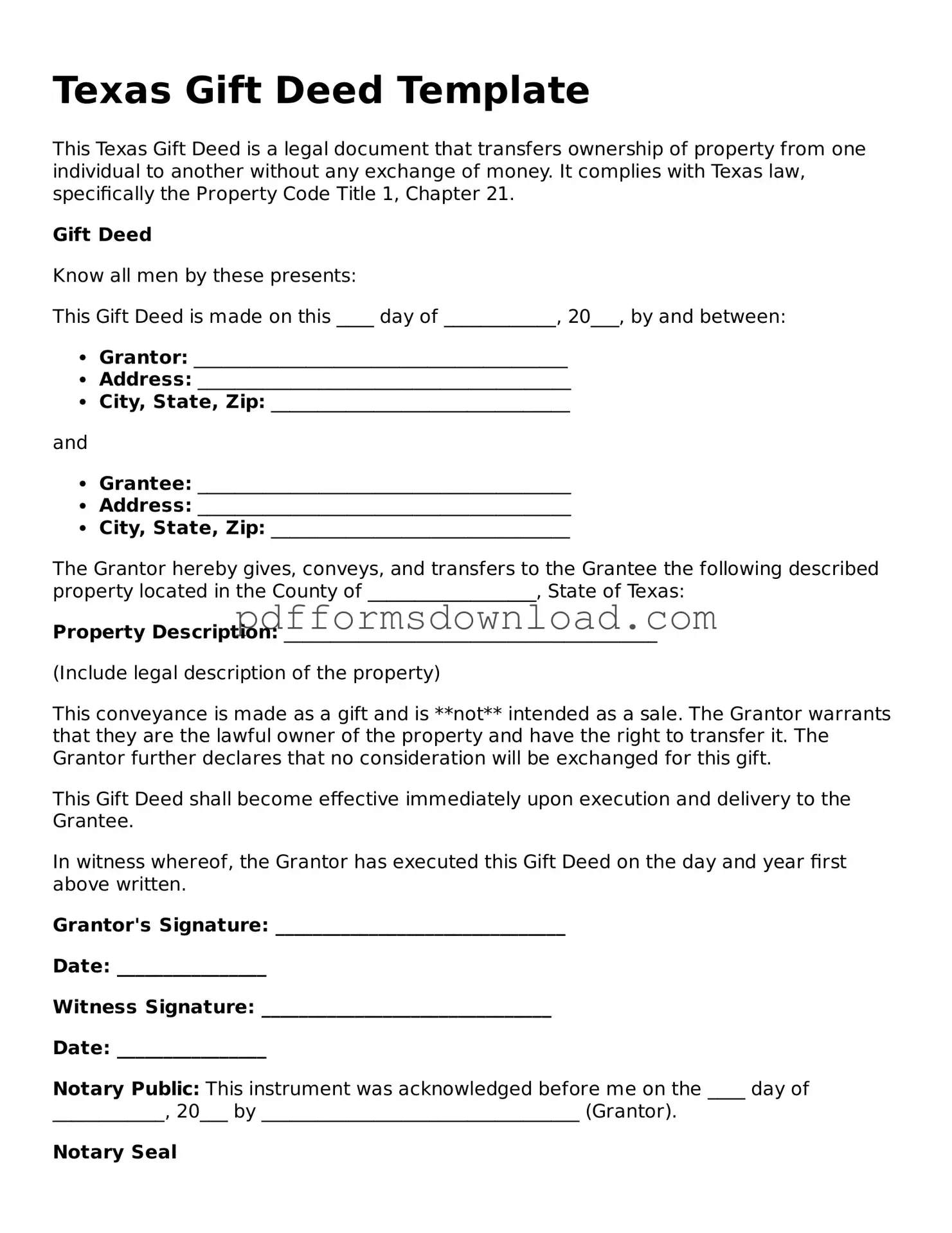 Printable Texas Gift Deed Form