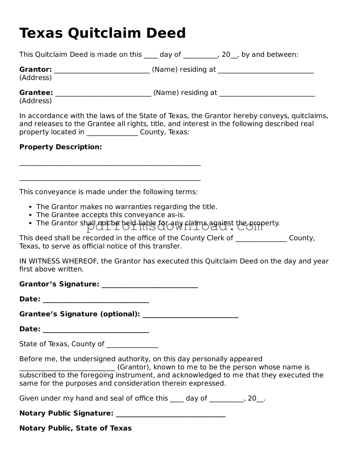 Printable Texas Quitclaim Deed Form