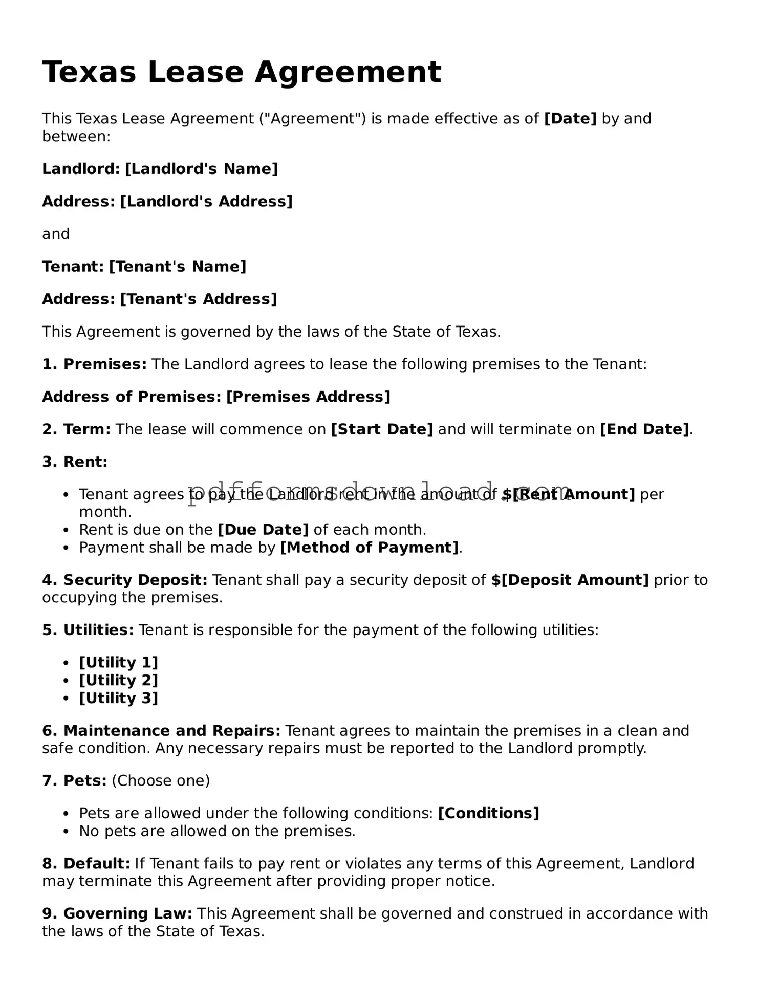 Printable Texas Lease Agreement Form