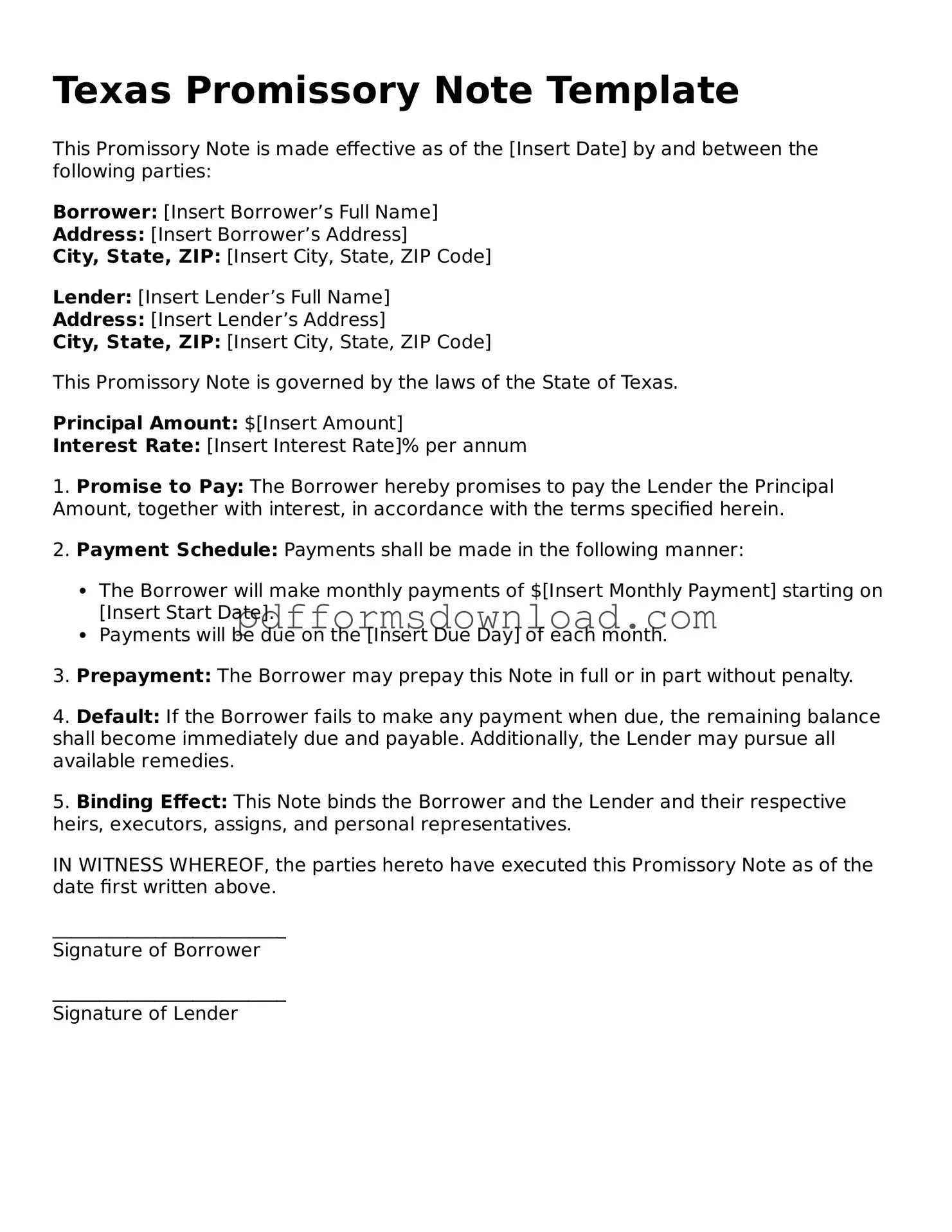 Printable Texas Promissory Note Form