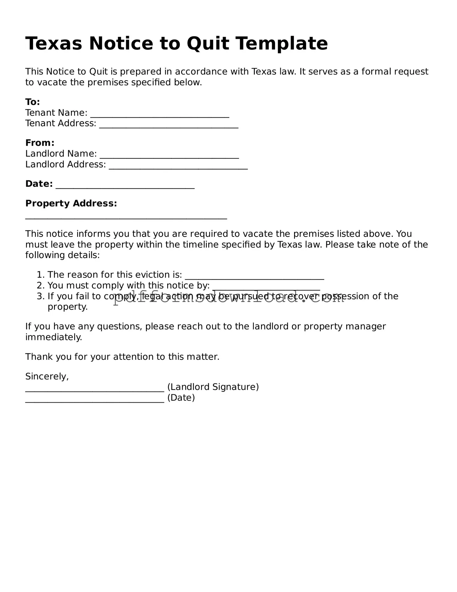 Printable Texas Notice to Quit Form