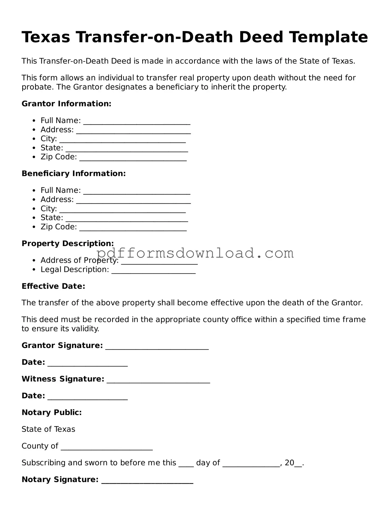 Printable Texas Transfer-on-Death Deed Form