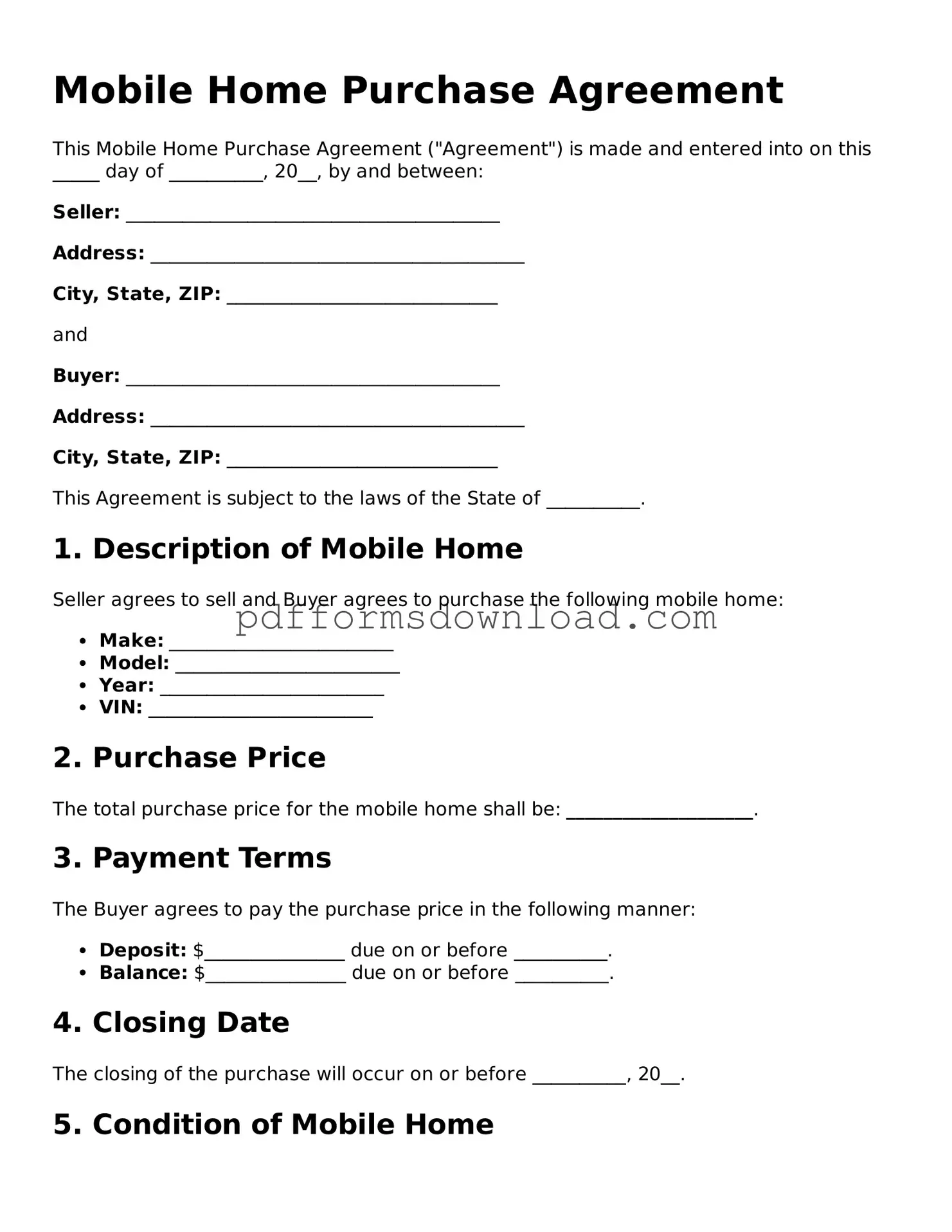 Official Mobile Home Purchase Agreement Document