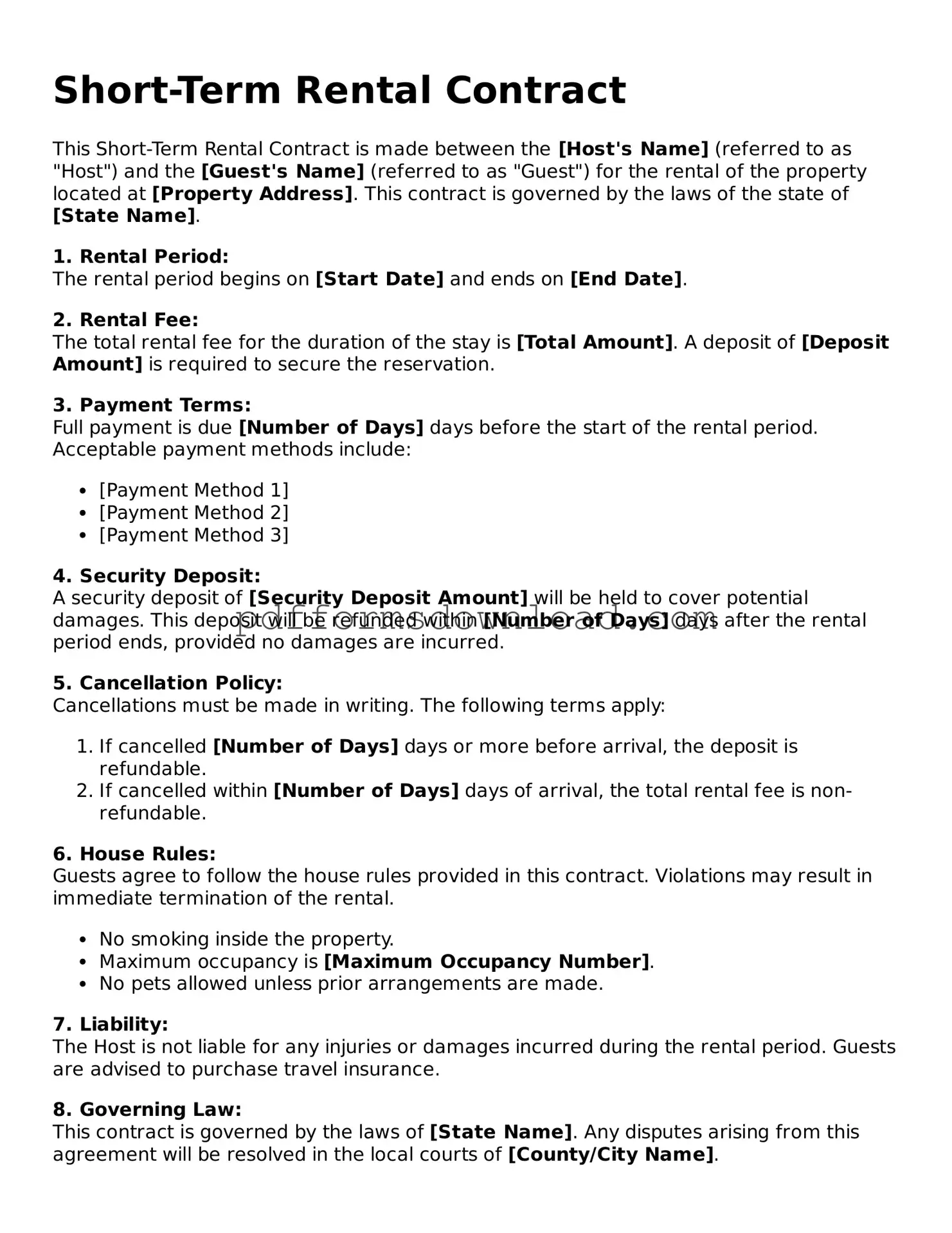 Official Short-Term Rental Contract Document