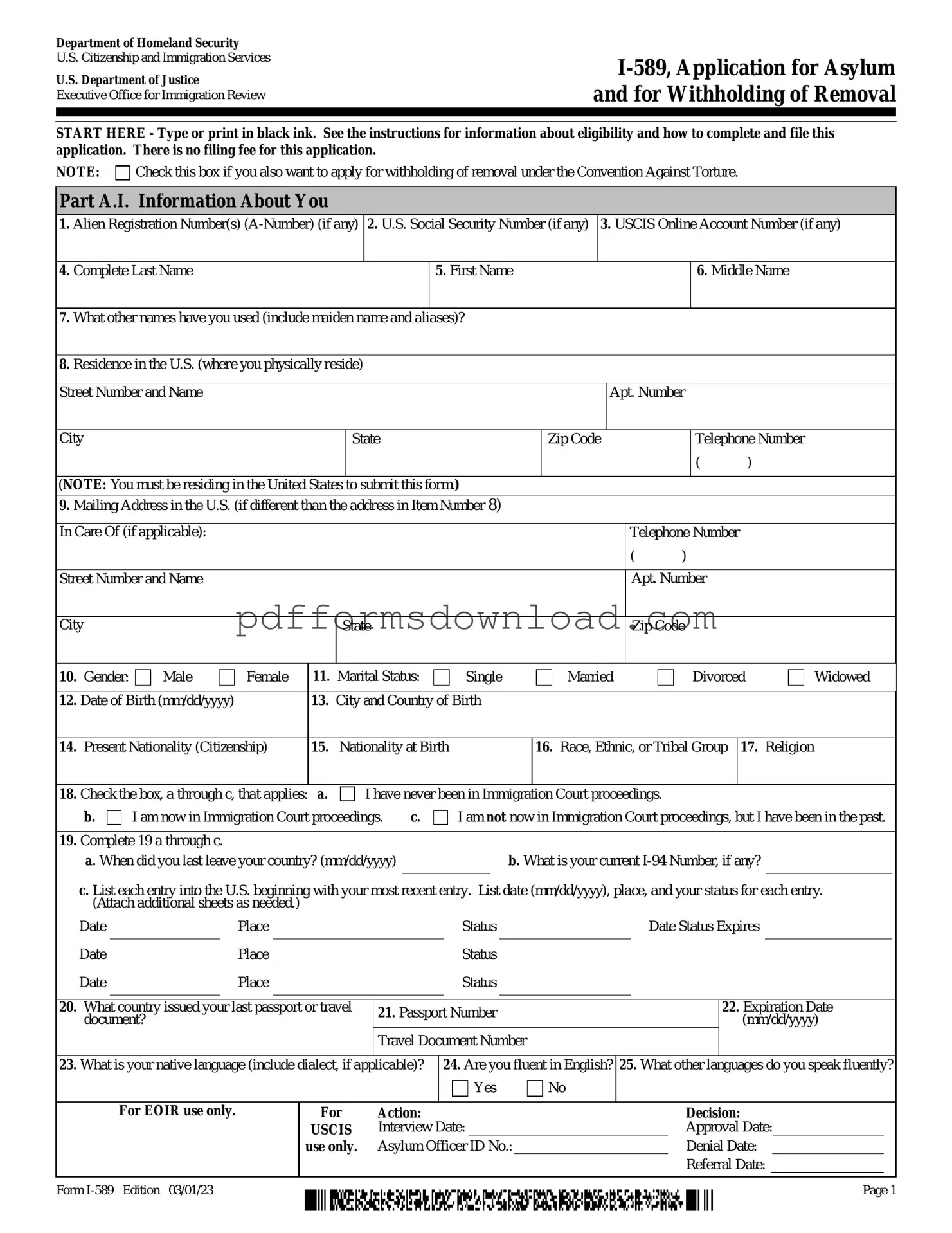 Download USCIS I-589 Template