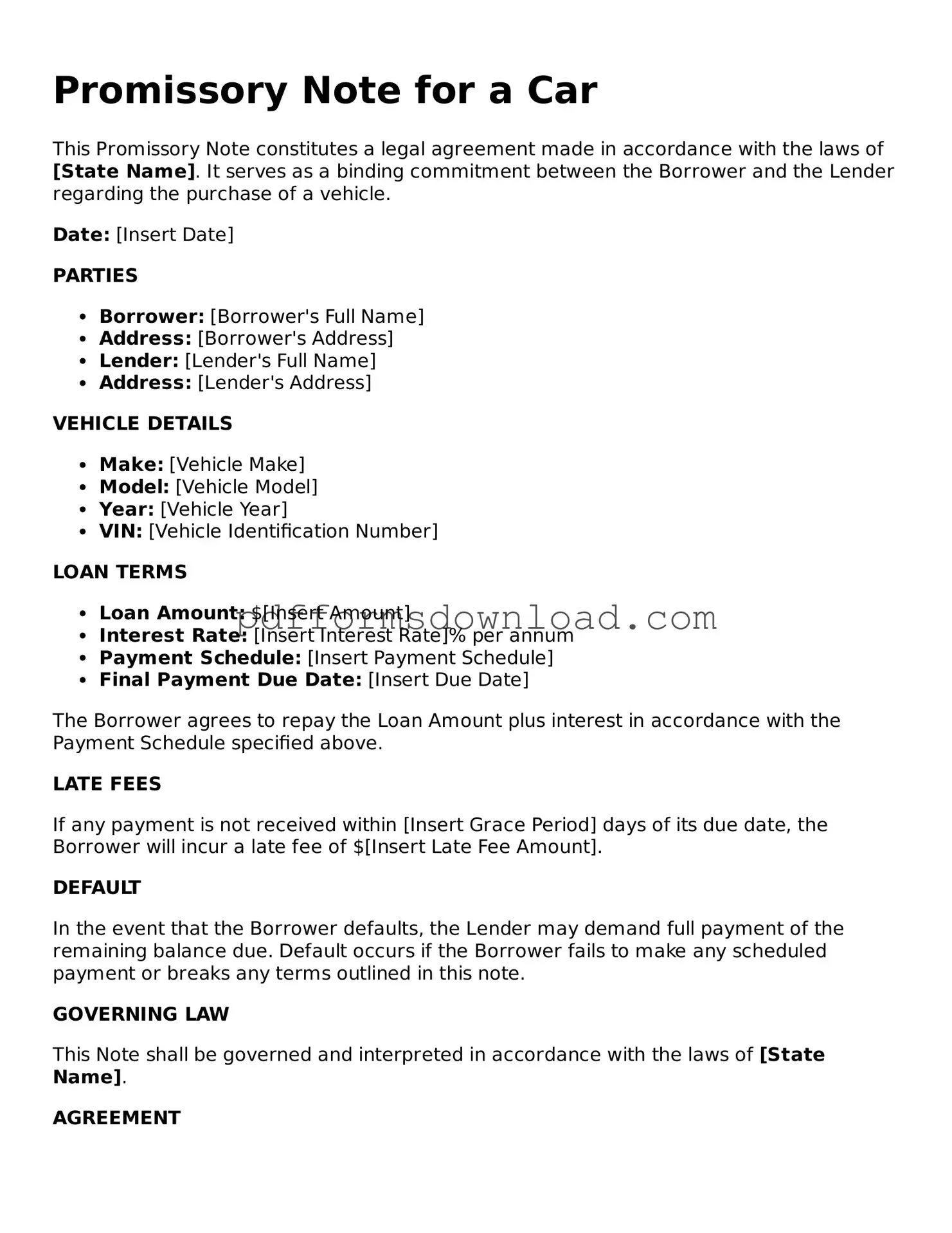 Official Promissory Note for a Car Document