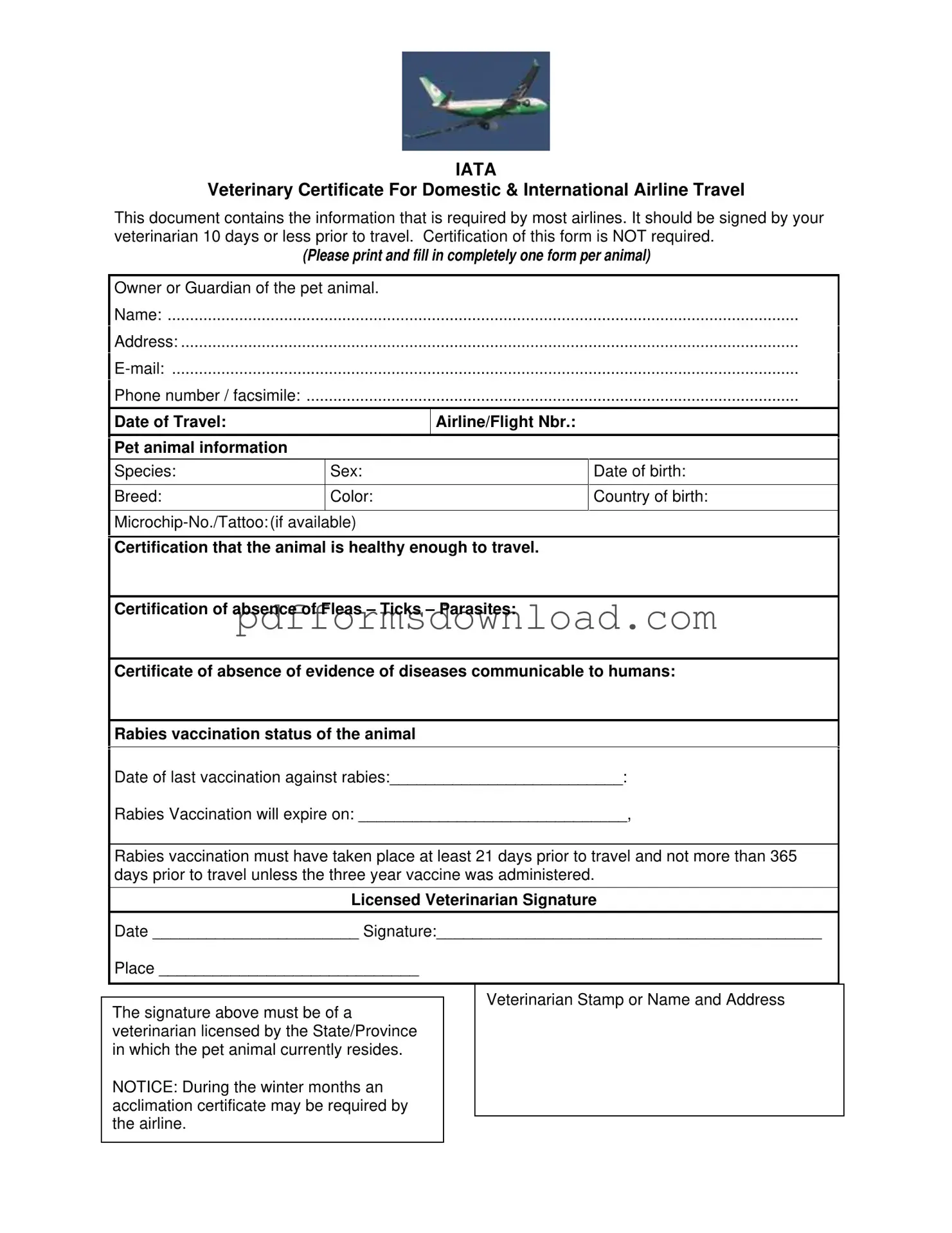 Download Veterinary Certificate Travel Template
