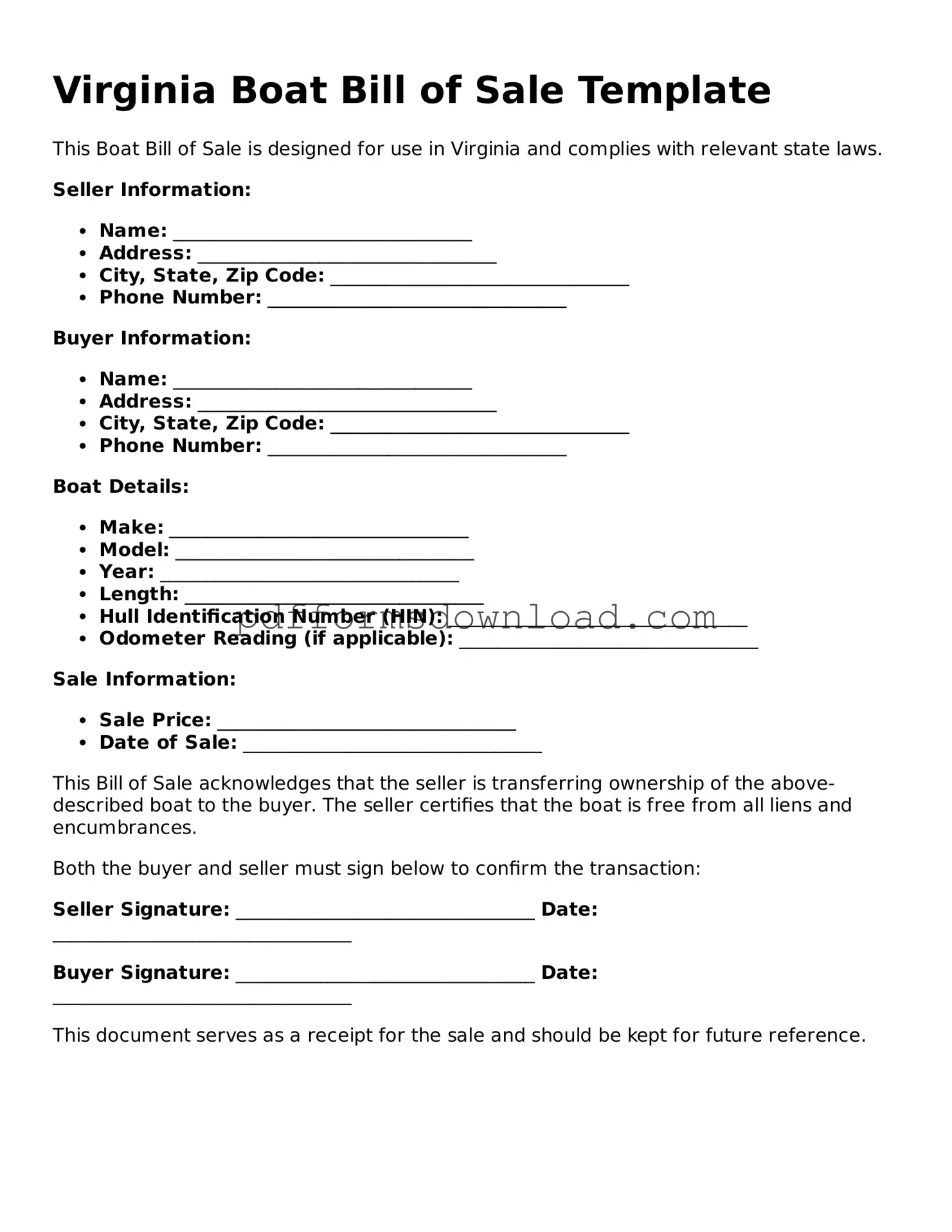 Printable Virginia Boat Bill of Sale Form