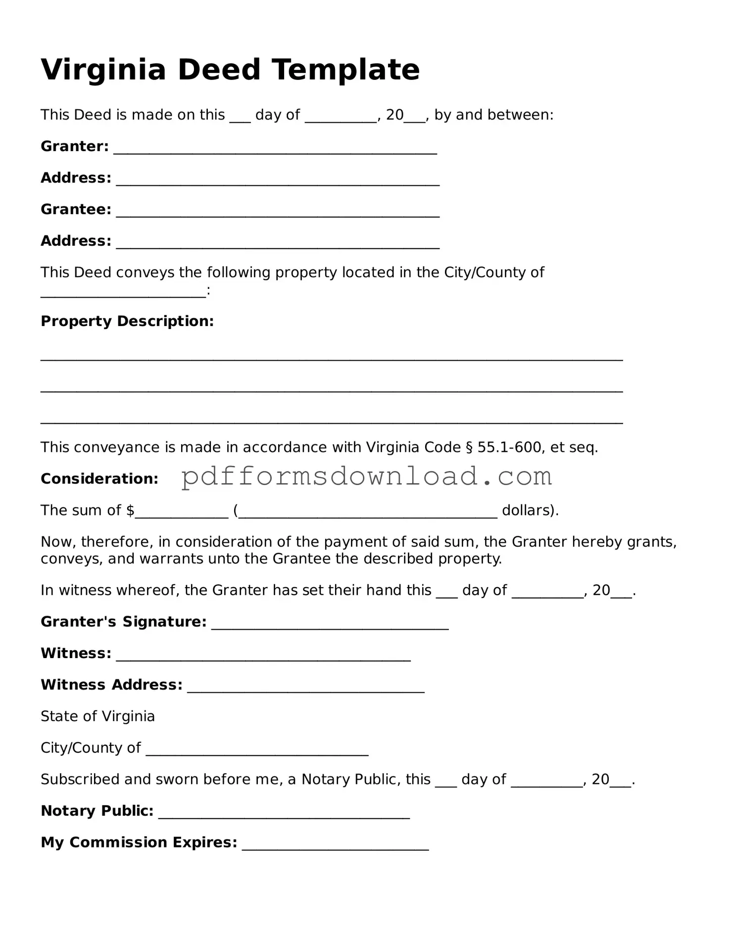 Printable Virginia Deed Form