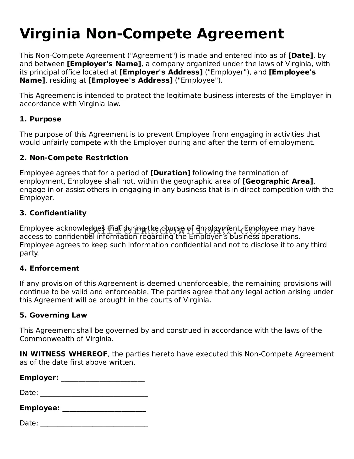 Printable Virginia Non-compete Agreement Form