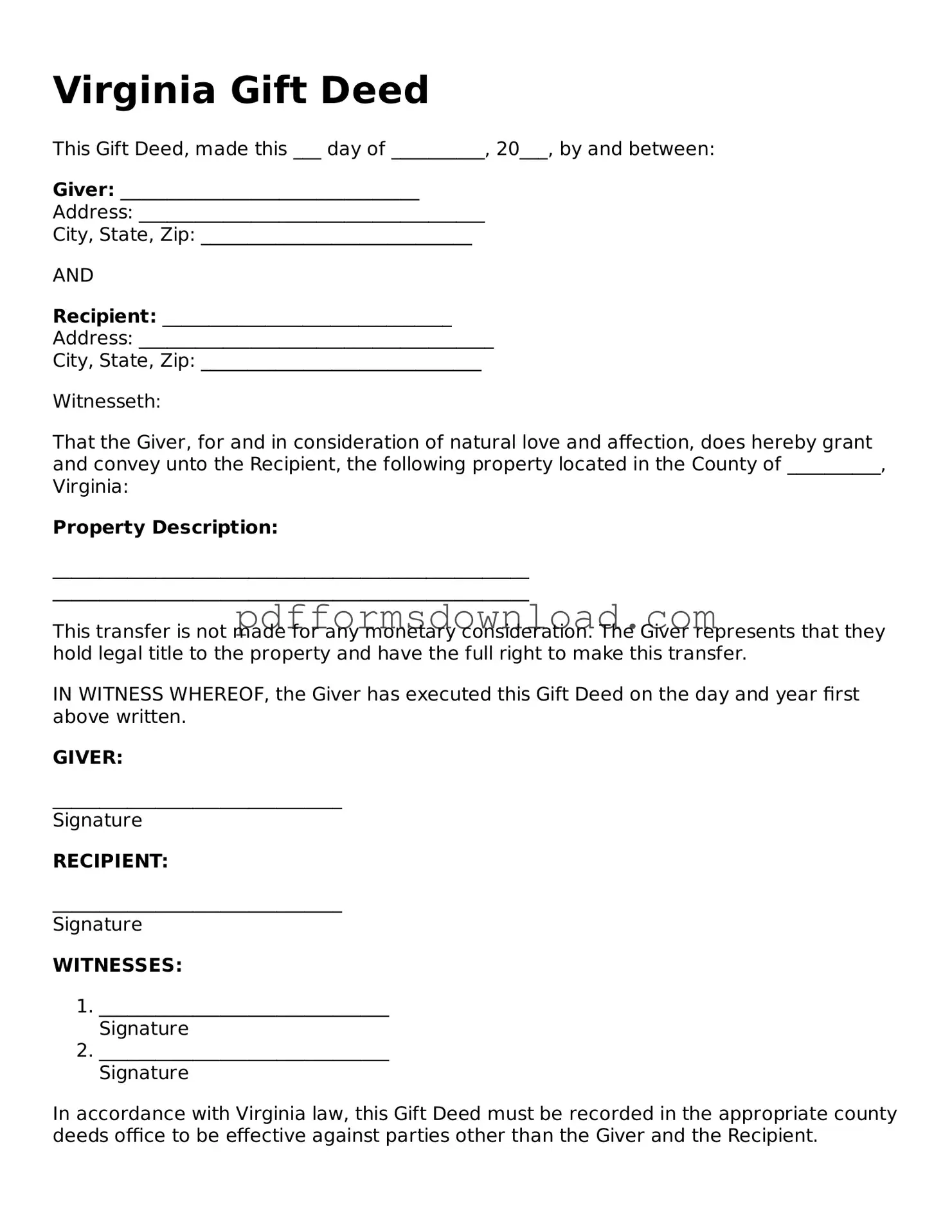 Printable Virginia Gift Deed Form