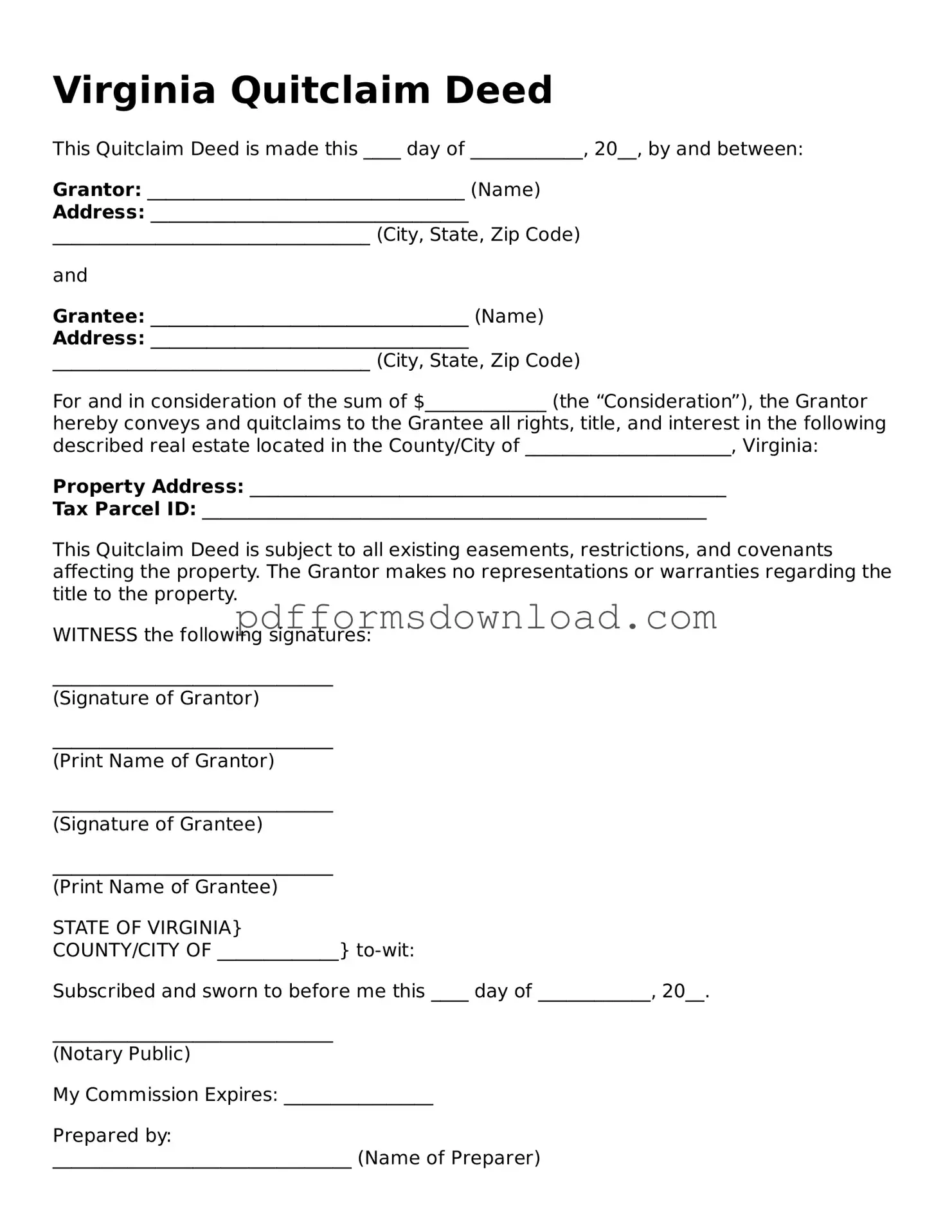 Printable Virginia Quitclaim Deed Form