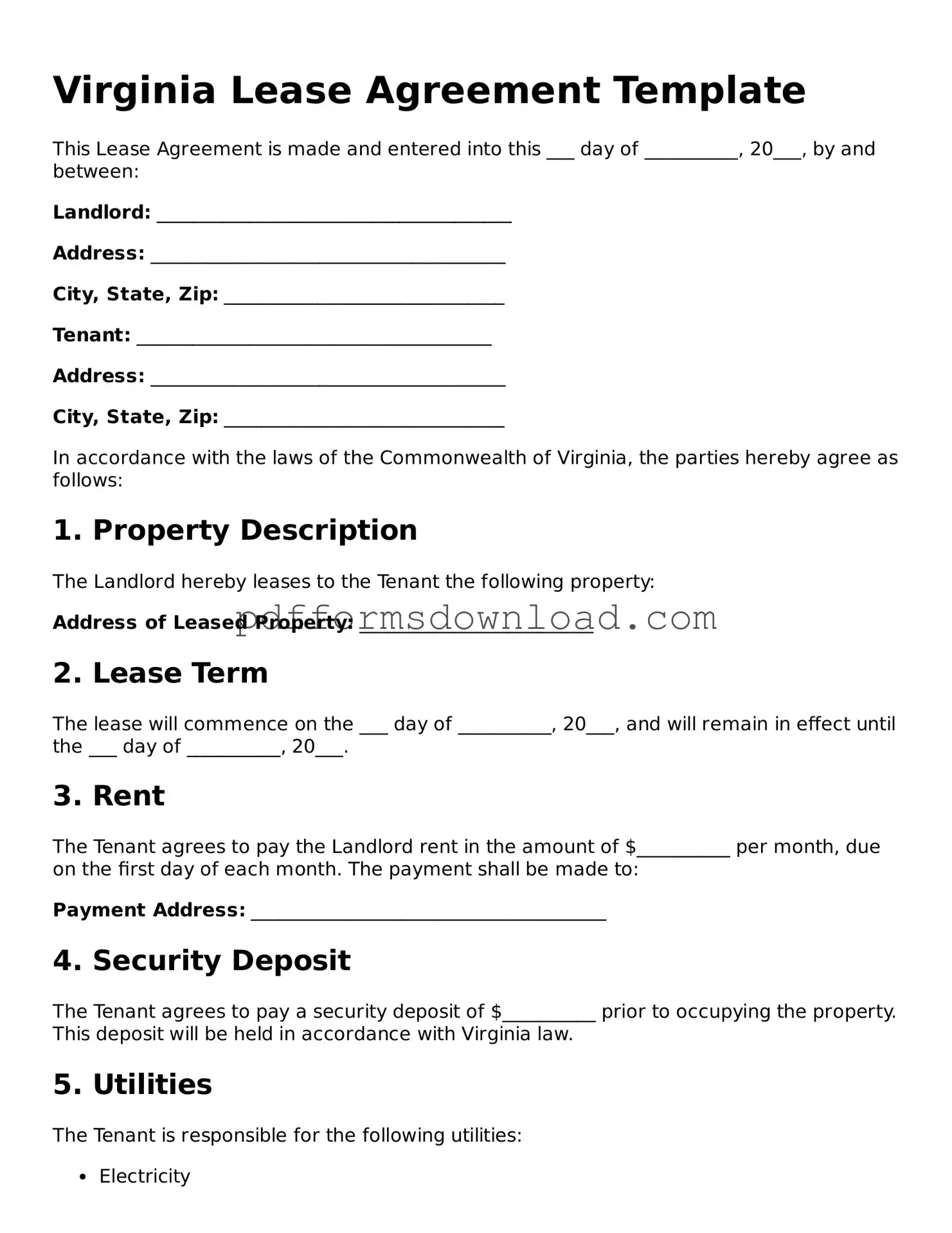 Printable Virginia Lease Agreement Form