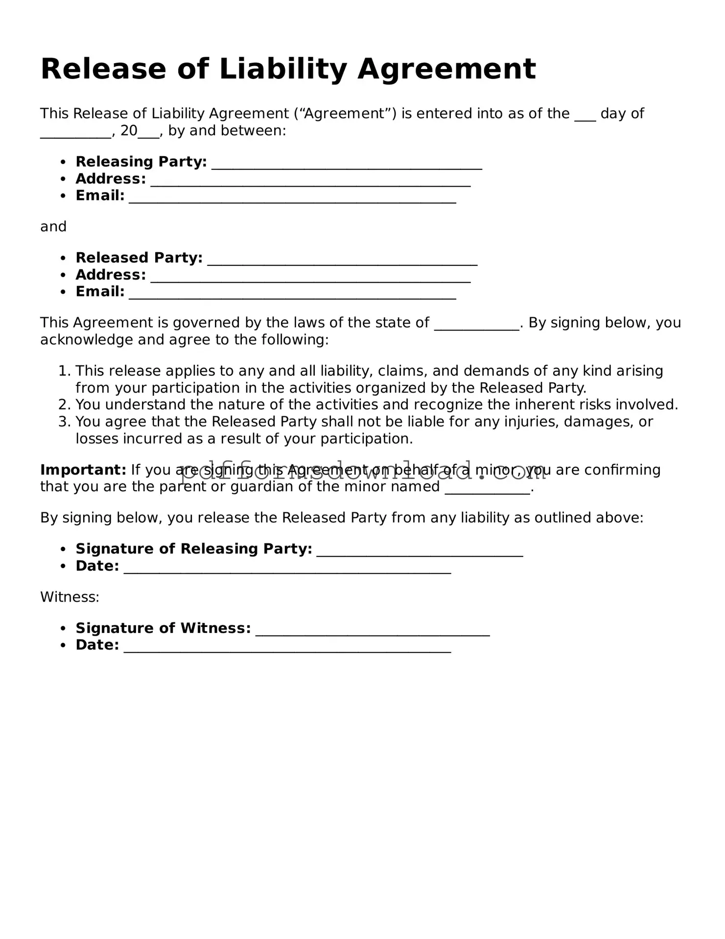 Official Release of Liability Document