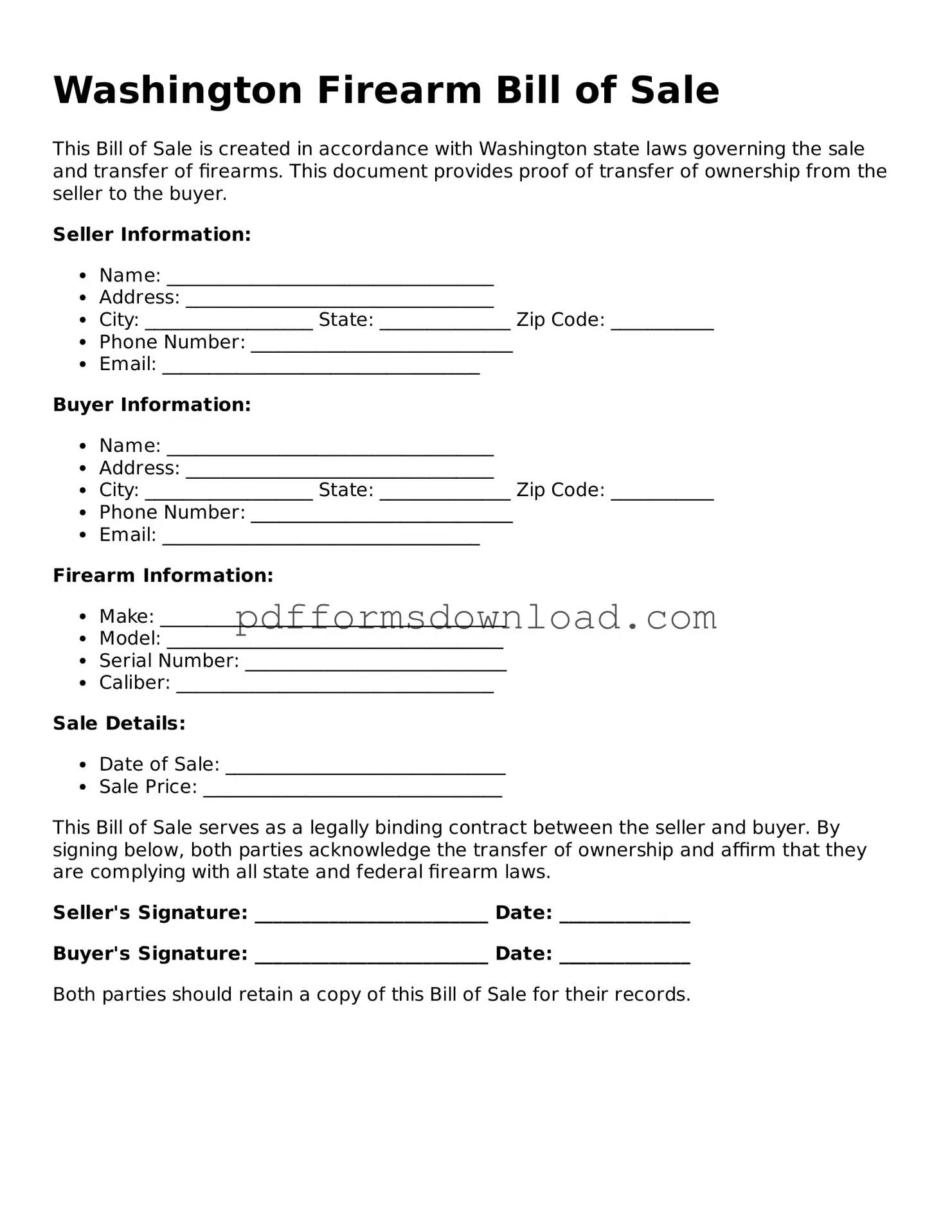 Printable Washington Firearm Bill of Sale Form
