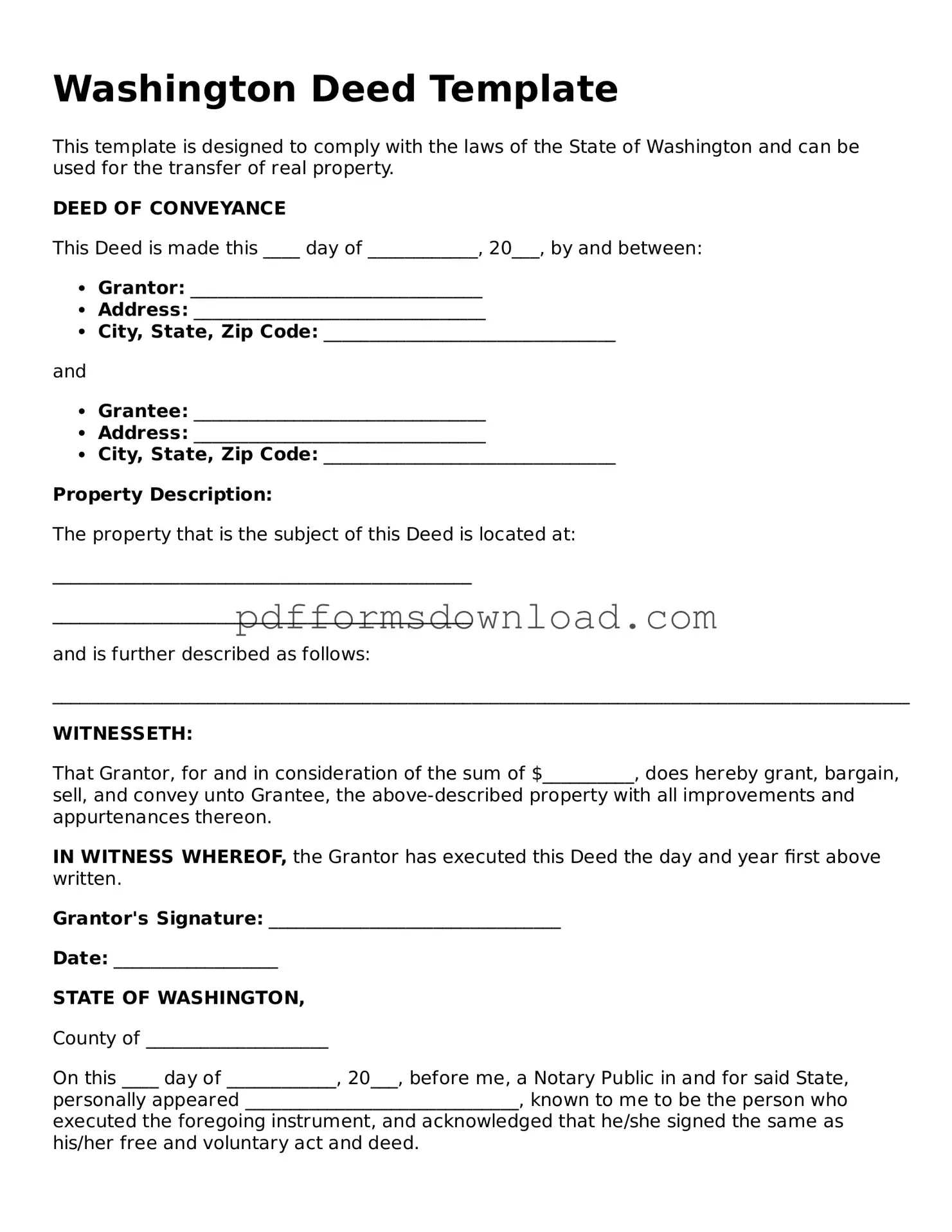 Printable Washington Deed Form