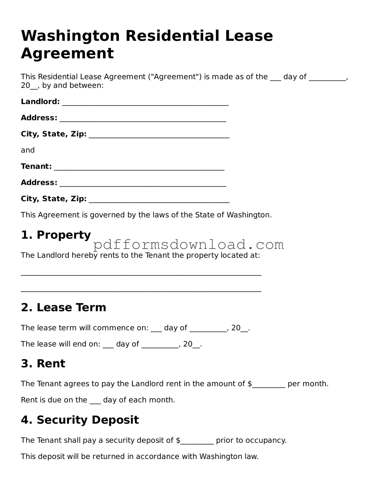 Printable Washington Residential Lease Agreement Form