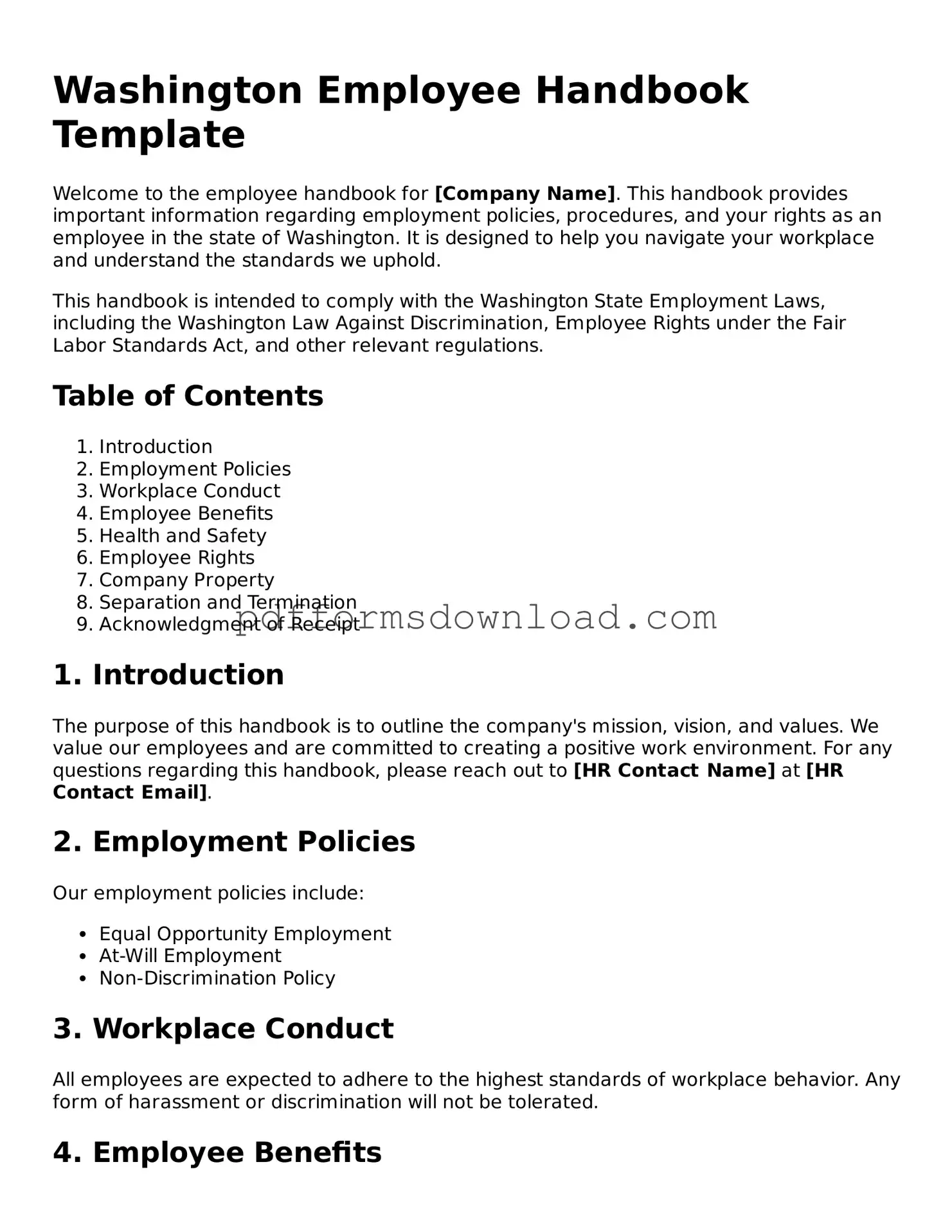 Printable Washington Employee Handbook Form