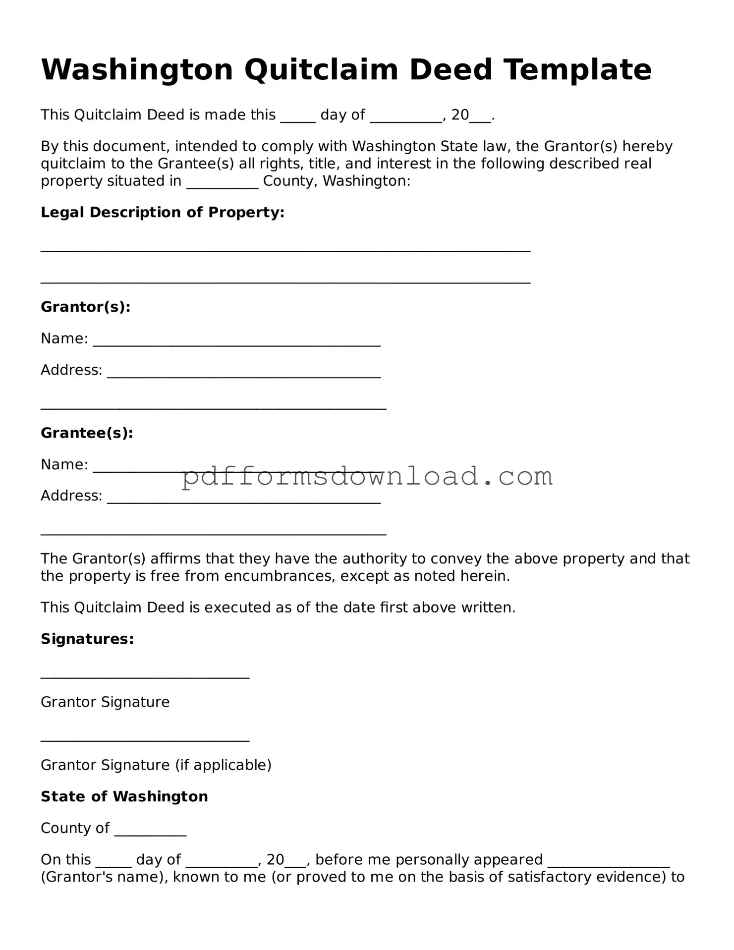 Printable Washington Quitclaim Deed Form