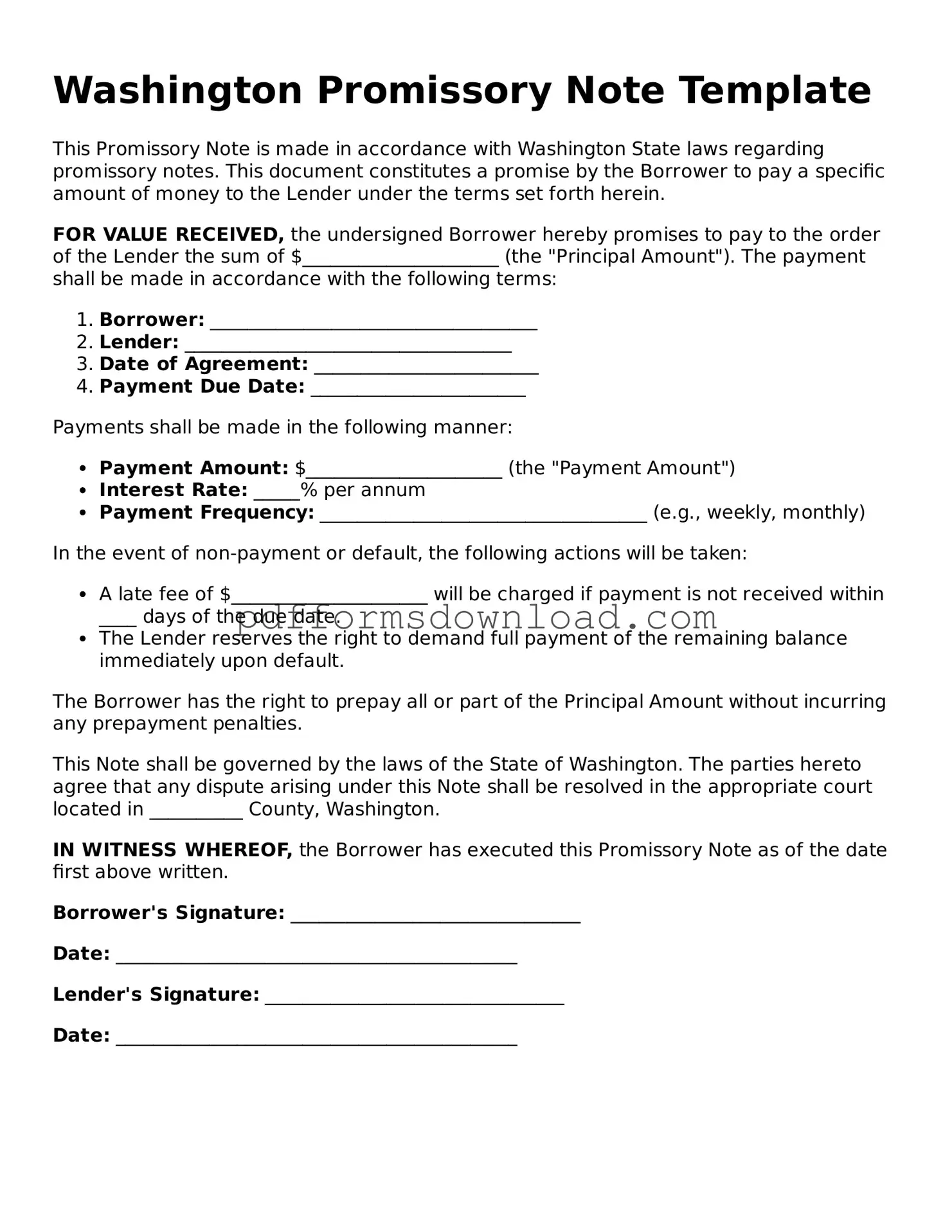 Printable Washington Promissory Note Form