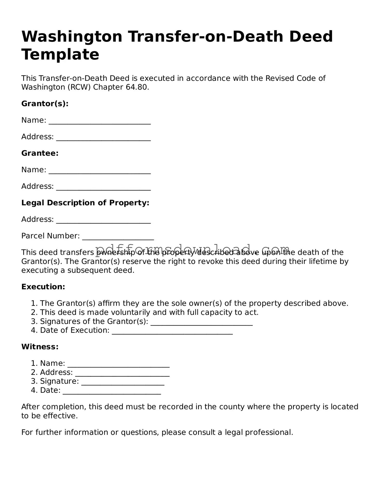 Printable Washington Transfer-on-Death Deed Form